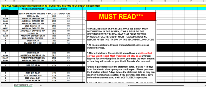 Tradelines - 12/16/2025