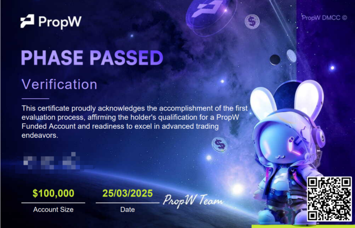 第一張證照 100k PropW 考試帳號通過 