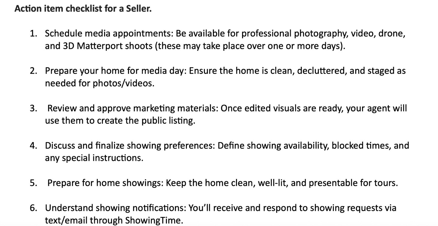 Action Item Checklist for a Seller
