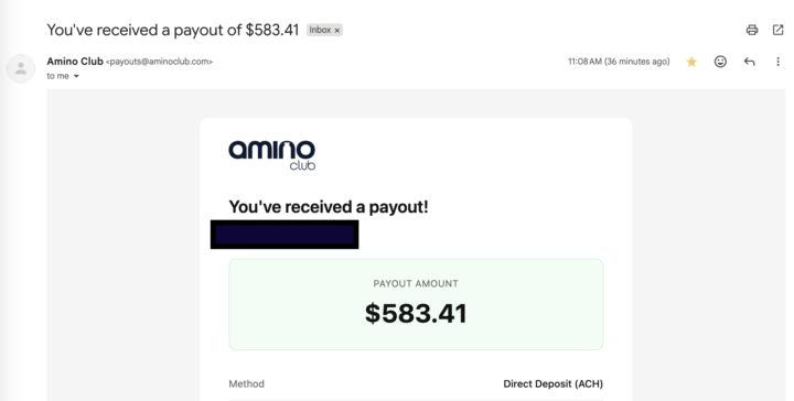 Payout Email from Amino Club ✅