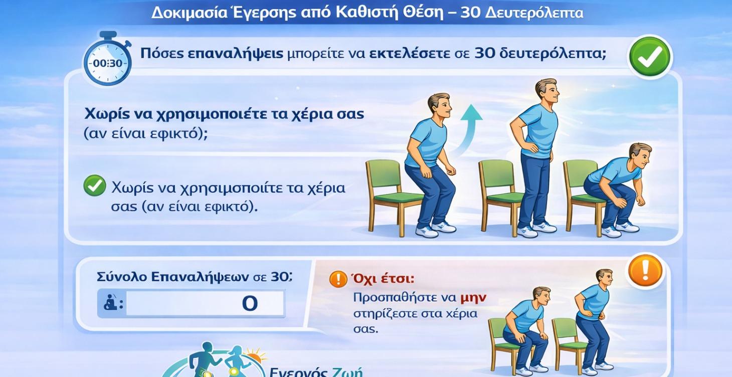 Δοκιμασία Έγερσης από Καθιστή Θέση 30 Δευτερόλεπτα