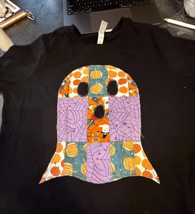 Quilted Ghost Appliqué on a T-Shirt