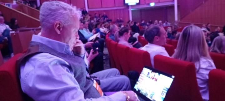 Mike Greene rocking the stage at Cambridgeshire B2B (Chamber of Commerce) South event. 