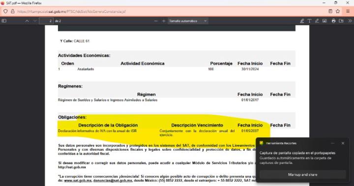 Pregunta sobre obligaciones en constancia