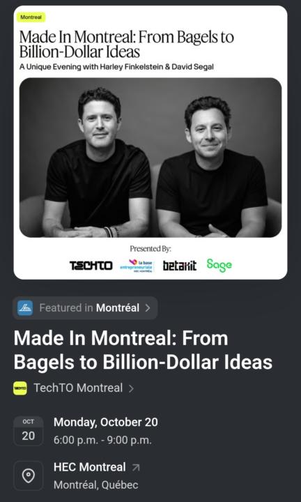 Iconic Montréal entrepreneurs Event