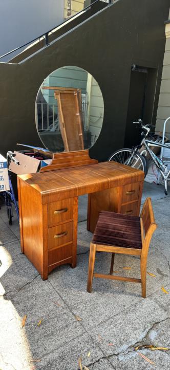 Vintage Wooden Vanity with Matching Chair