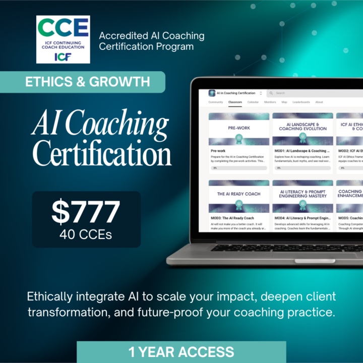 10 days. 40 ICF credits... The next AI Coach Certification Live Cohort Starts soon