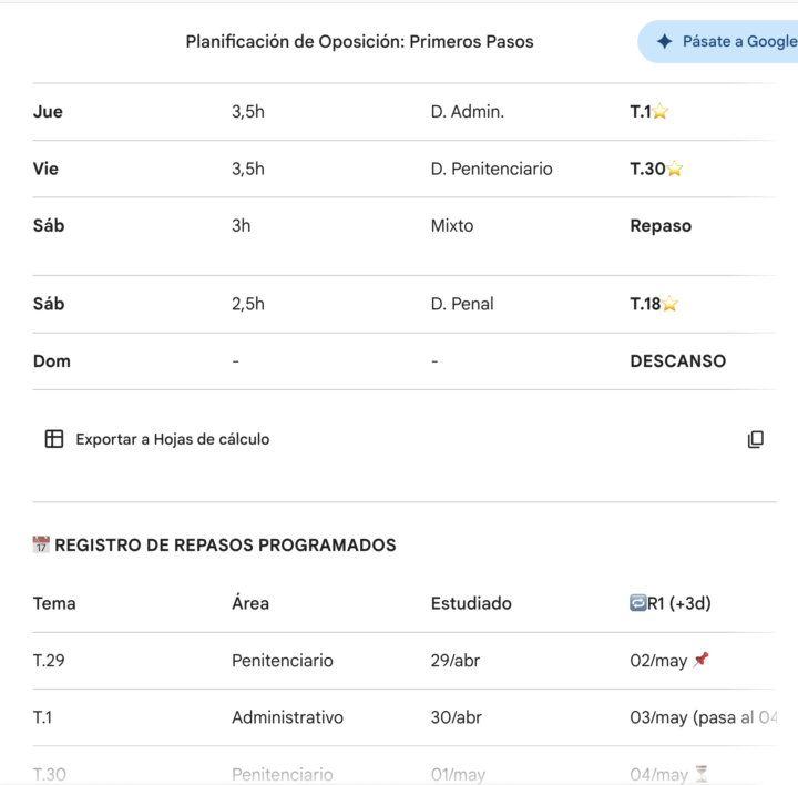 Prompt Planificación GEMINI +  Google Calendar