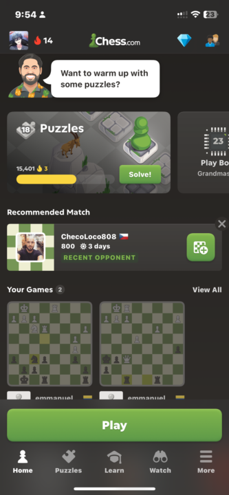Chess.com mobile ui changed