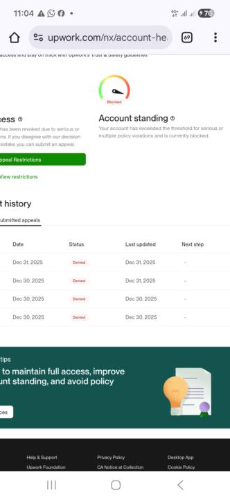 Upwork Account Suspended Without any reason 