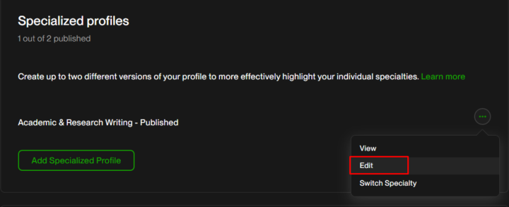 I want change job category in my specialized profile.