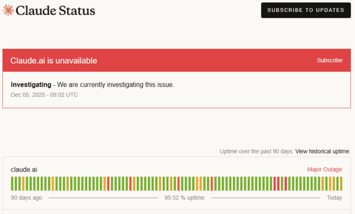 FYI - Claude experiancing a Major outage