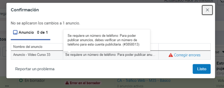 Problema verificar teléfono en Facebook