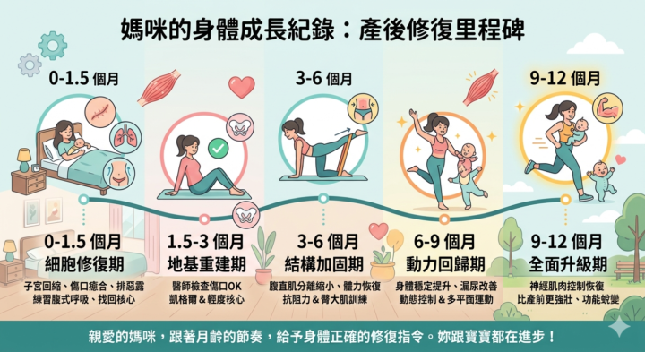 妳在等寶寶解鎖技能，那妳自己呢？產後修復的「月齡里程碑」全攻略 📋