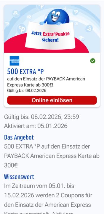 Amex Payback einsetzen und 500 PP abstauben