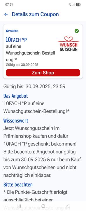 Wunschgutschein 10fach bei Payback Gutschein und Prämien