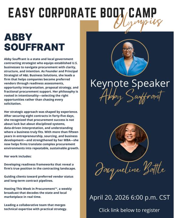 Easy Corporate Boot Camp Event April 20, 2026 6:00 p.m. EST