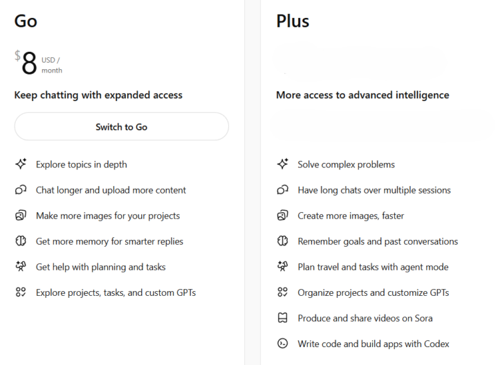 ChatGPT Go $8....... interesting.