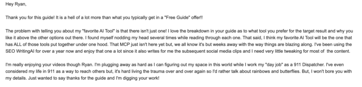 Awesome Email from a Fan