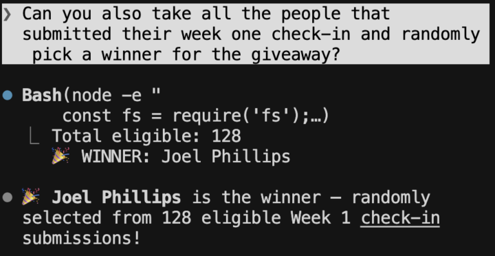 Week 1 Giveaway winner!