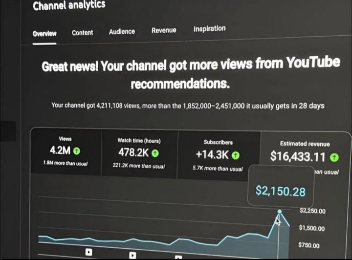4.2M views • $16K revenue • 14K subs in 28 days.