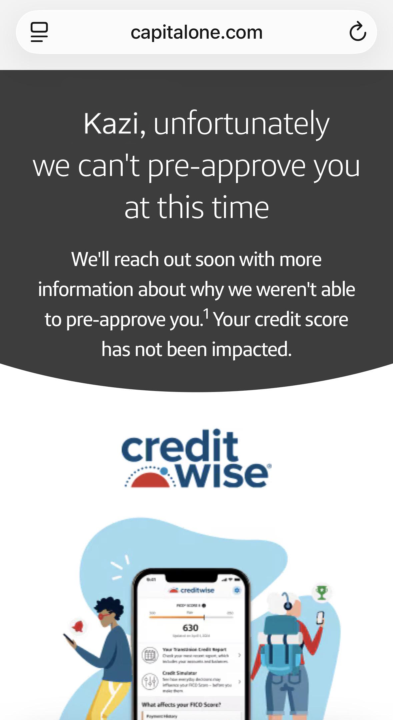 Capital One rejected with new ITIN