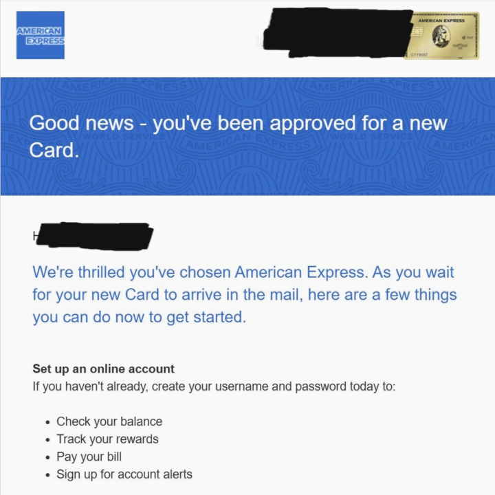 Approved for Amex Gold via Global Transfer ✅