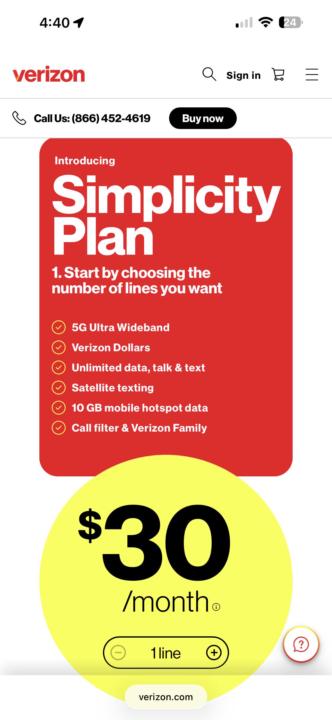 Verizon postpaid plans now only $30