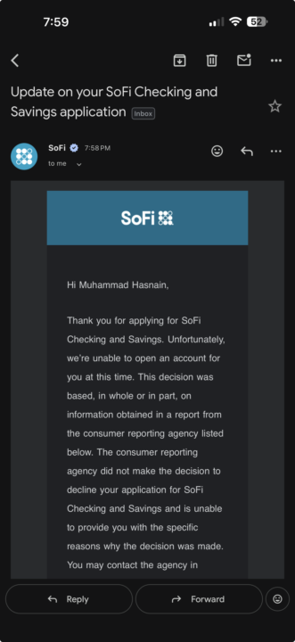 Rejected on Sofi 