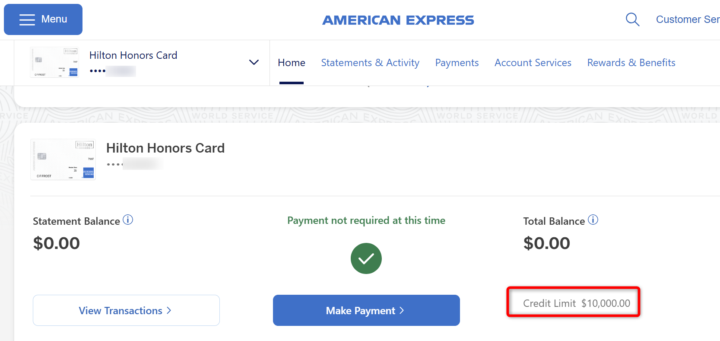 Get my Amex Hilton honor with $10,000 credit limit(NRA)