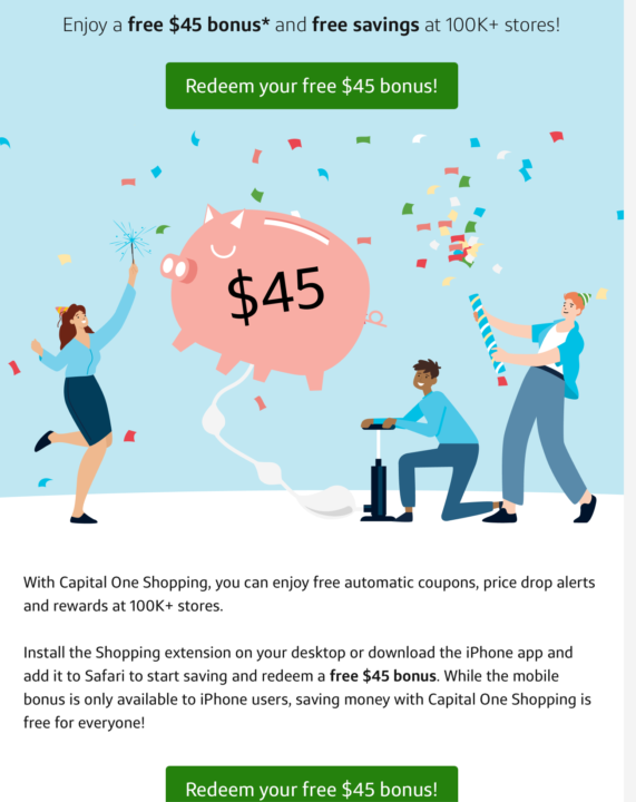 Cap 1 shopping $45 voucher