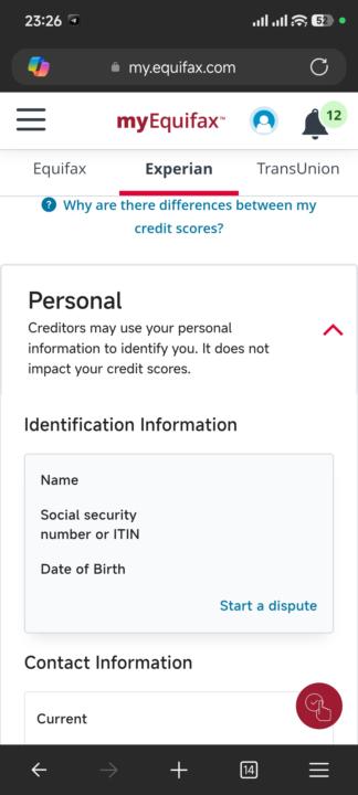 Equifax personal information for Experian and TransUnion