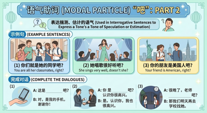 “吧” indicates speculation （HSK2）