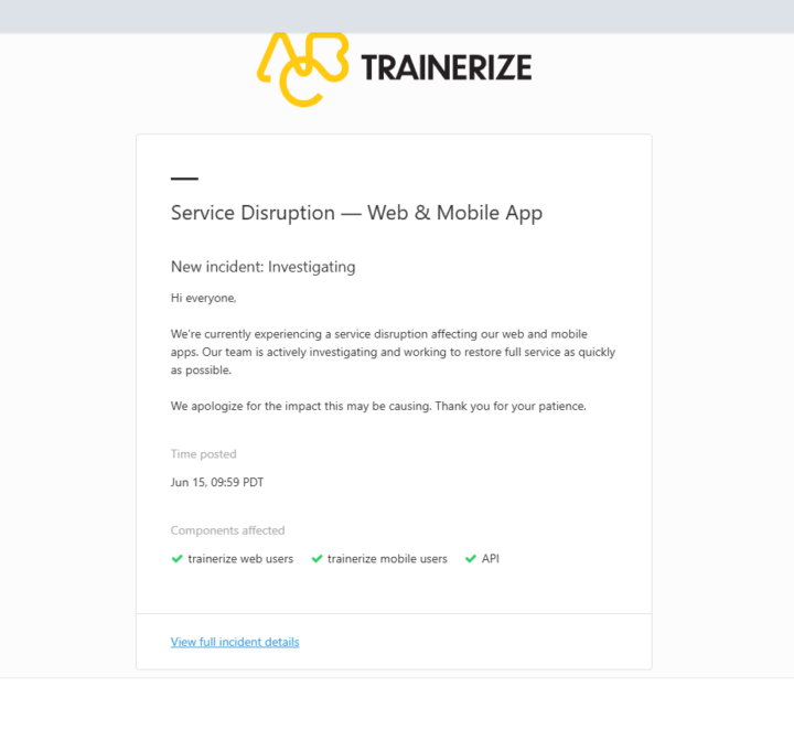TRAINING APP IS DOWN