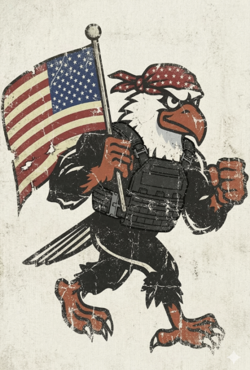 retro bald eagle with weighted vest and flag