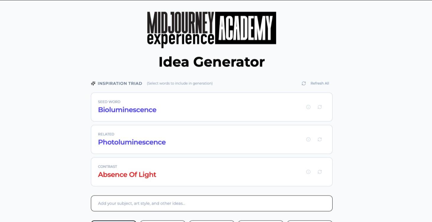 Midjourney Experience Academy Idea Generator App