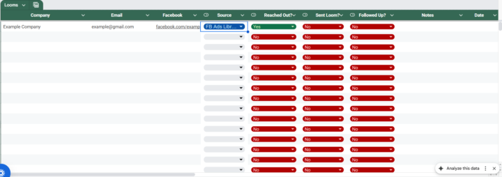 Loom Outreach Tracking Template