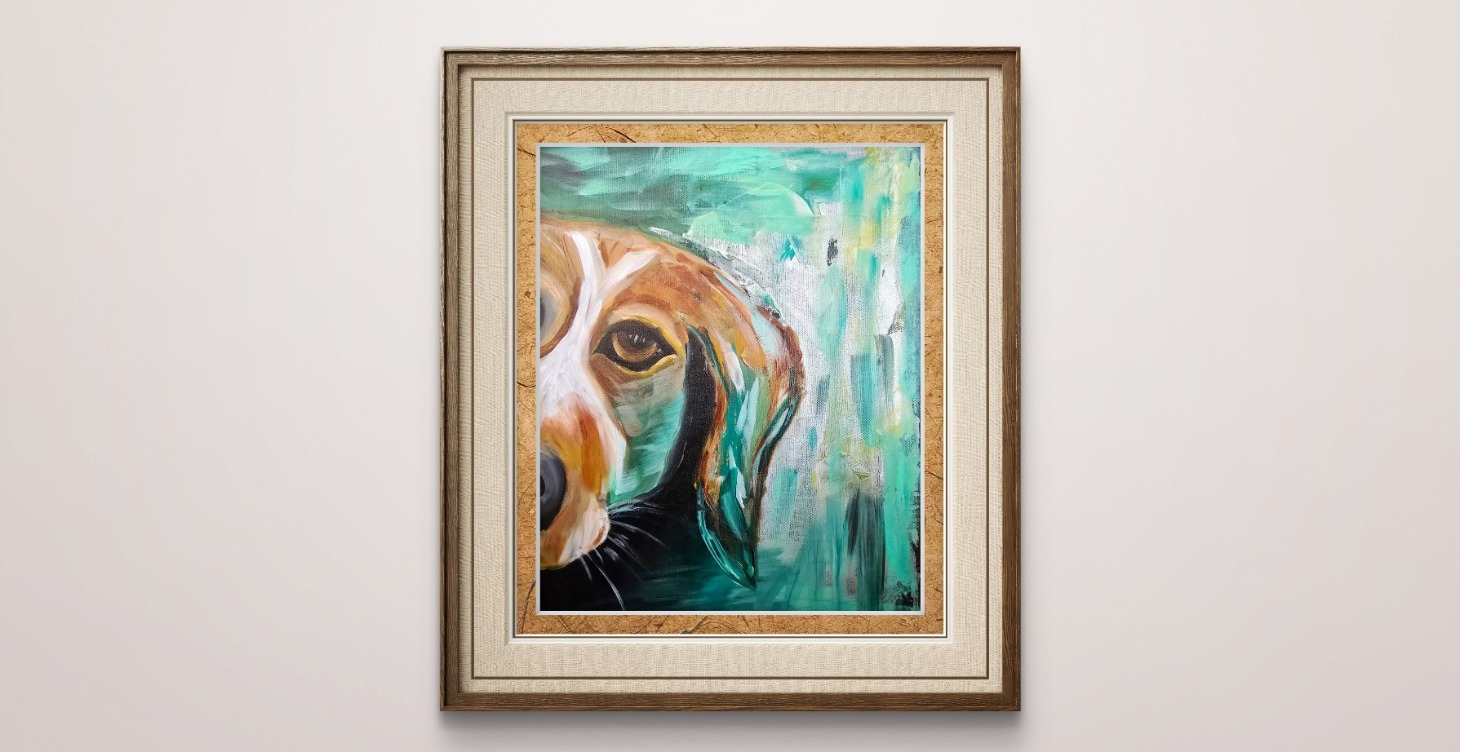 Acrylic Painting of a "Dog peeking portrait"