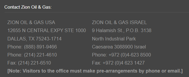 ZION OIL AND GAS: DIRECT INVESTING 