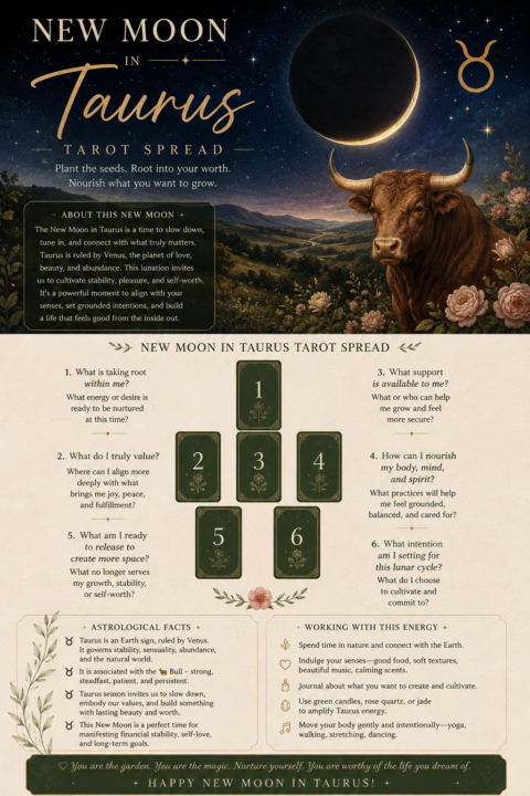 Tarot spread for new moon in Taurus Saturday May 16th