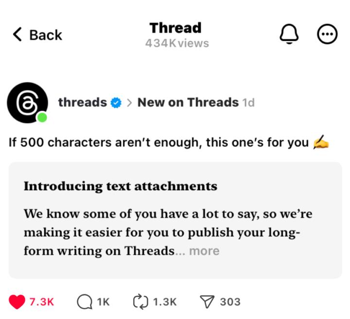 New Threads Update: LongForm Text Attachments 🎉🎉🎉
