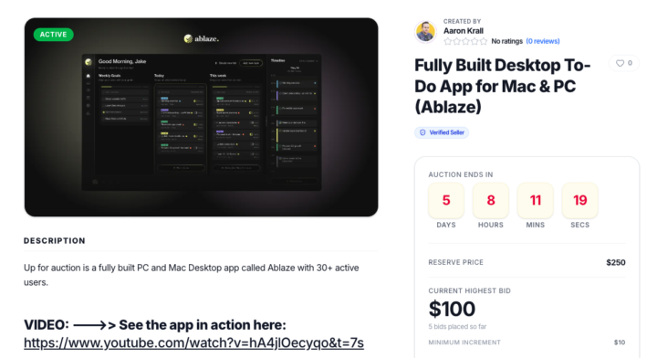Auction Live 🚨 - Get a fully built desktop SaaS ("To-do" app for ADHD) 