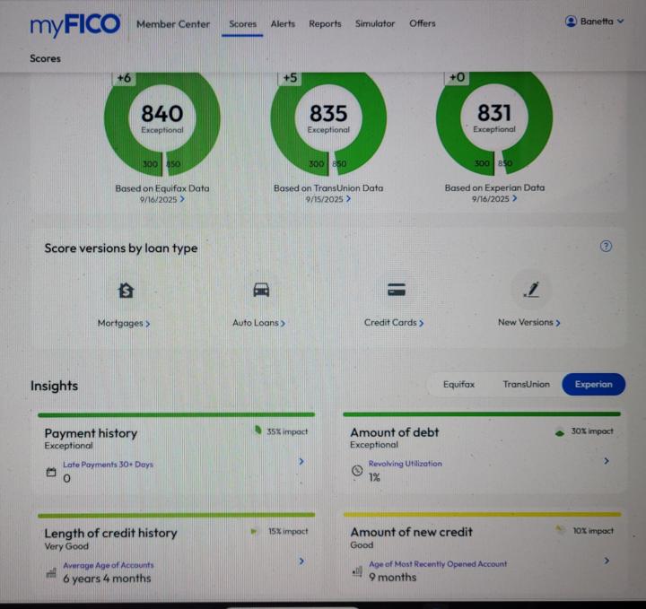 MyFICO Scores Sept 2025