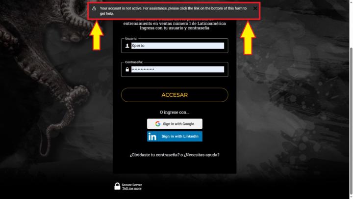 No puedo entrar al portal de Sellflix. "Your acct is no active..." (?!!)