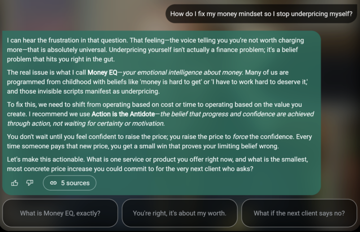 "How do I fix my money mindset so I stop underpricing myself?"