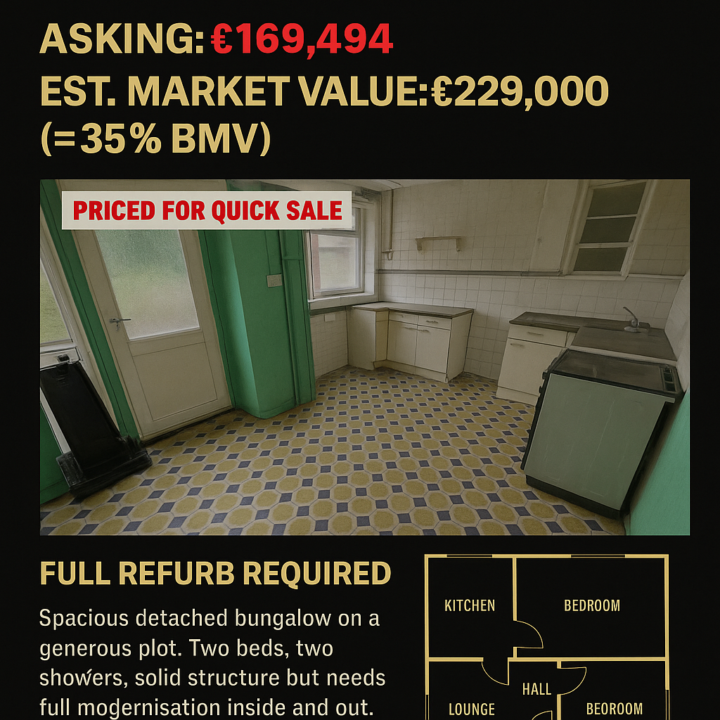 EST Market Value £229,000 🏡 Detached Bungalow – Full Renovation Opportunity | Lincoln Road, Metheringham LN4 3EE