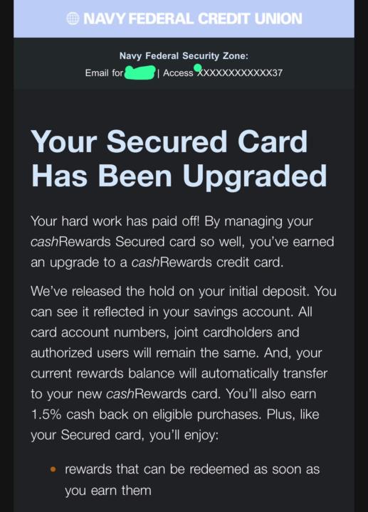 Navy Federal Card Upgraded to Unsecured