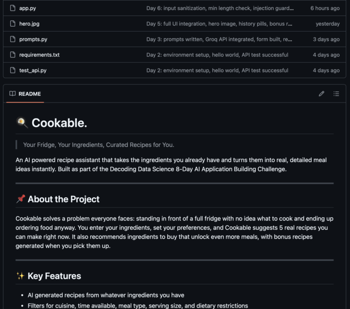 Day 6 of Decoding Data Science's 8-Day Building AI App Challenge: Security and Debugging is complete.