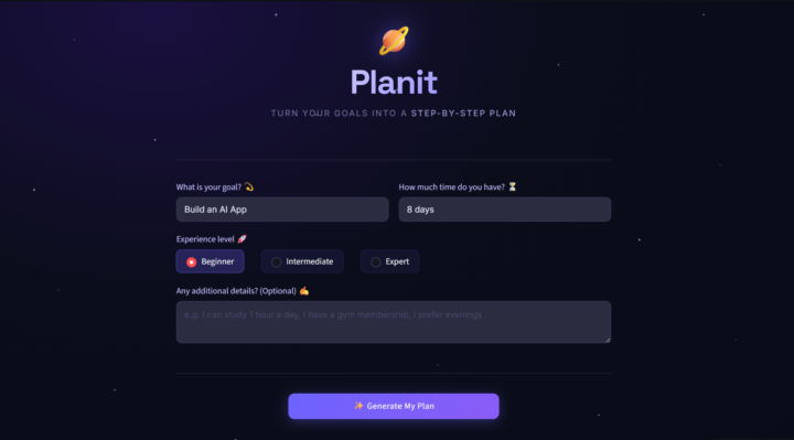 Day 8 and Planit 🪐 is officially live and submitted.