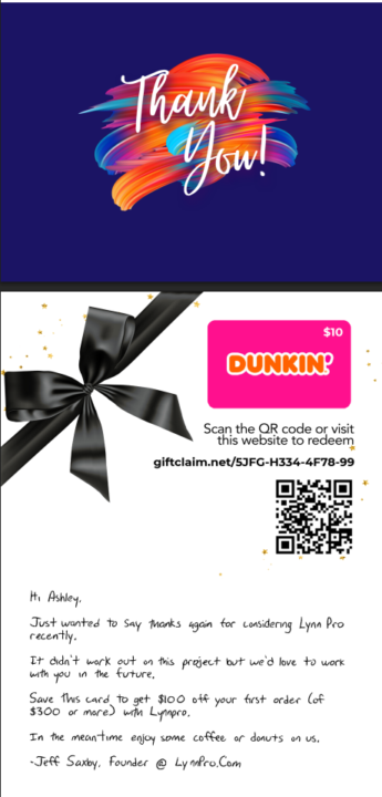 Quote Follow Up Gift Card Example